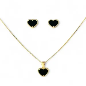 Conjunto Coração Preto Banhado a Ouro 18k