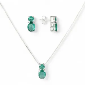 Conjunto Oval Festa Folheado a Prata com Zircônias Verde