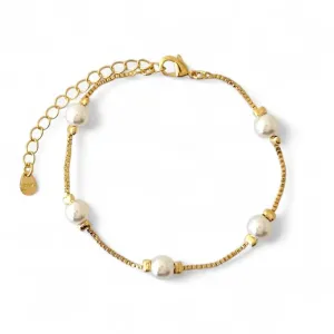 Pulseira Veneziana e Pérolas Banhada a Ouro 18k