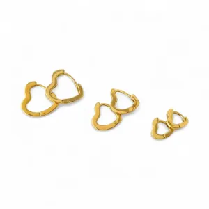 Trio de Brincos Argola Coração Banhado a Ouro 18k