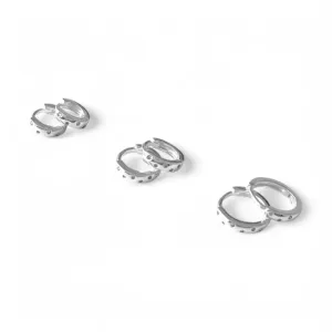 Trio de Brincos Argola  Prata 925 com Zircônias