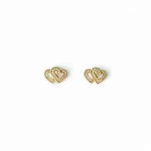 Brinco 2 Corações Banhado a Ouro 18k com Zircônias