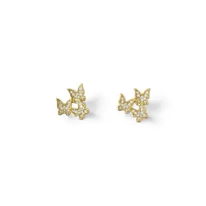 Brinco 3 Borboletas Banhado a Ouro 18k com Zircônias