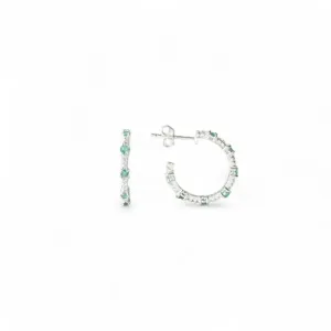 Brinco Argola Aberta Prata 925 com Zircônias Azul Tiffany