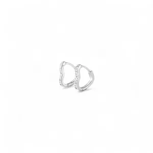 Brinco Argola Coração Prata 925 com Zircônias - 1,2cm