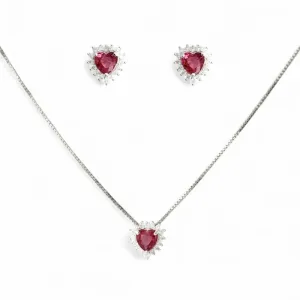 Conjunto Coração Prata 925 com Microzircônias ao Redor