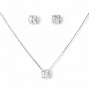 Conjunto Quadrado Prata 925 com Microzircônias ao Redor