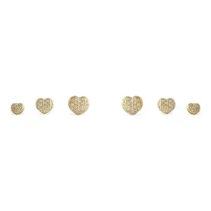 Trio de Brincos Coração Banhado a Ouro 18k com Zircônias