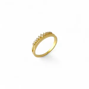 Anel 2 Linhas Banhado a Ouro 18k Pontilhada e com Zircônias