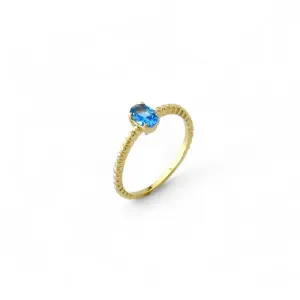 Anel Aro Trabalhado Banhado a Ouro 18k com Zircônia Azul