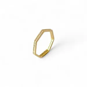 Anel Hexagonal Banhado a Ouro 18k com Zircônias