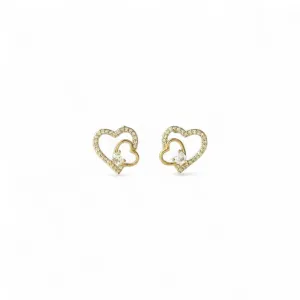 Brinco 2 Corações Banhado a Ouro 18k Liso e com Zircônias