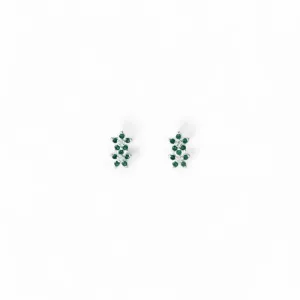 Brinco 2 Flores Prata 925 com Zircônias Verde