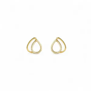 Brinco 2 Gotas Banhado a Ouro 18k Lisa e com Zircônias