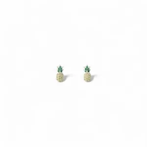 Brinco Abacaxi Prata 925 com Zircônias Amarelo e Verde