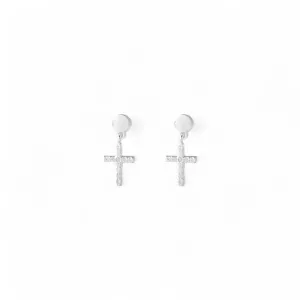 Brinco Cruz Prata 925 com Cruz Pendurada e Zircônias