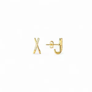 Brinco Earhook Estilo X Banhado a Ouro 18k com Zircônias
