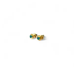 Brinco Infantil Flor Banhado a Ouro 18k com Zircônia Azul