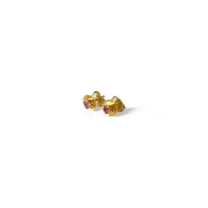 Brinco Infantil Flor Banhado a Ouro 18k com Zircônia Rosa