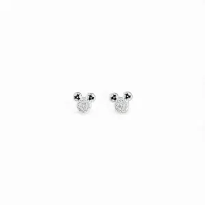 Brinco Mickey Prata 925 com Zircônias Cristal e Preto