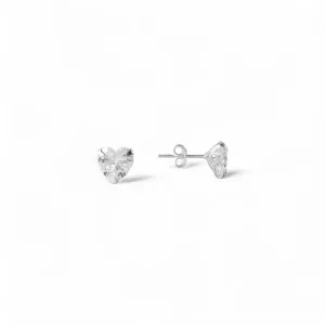 Brinco Ponto de Luz Coração Prata 925 com Zircônia - 8mm