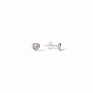 Brinco Ponto de Luz Coração Prata 925 com Zircônia Rosa