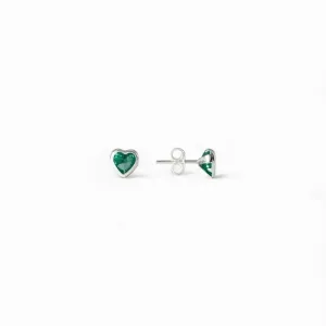 Brinco Ponto de Luz Coração Prata 925 com Zircônia Verde