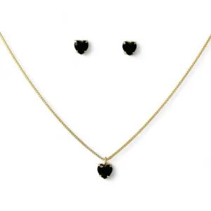 Conjunto Coração Banhado a Ouro 18k com Zircônias Preto - 6mm