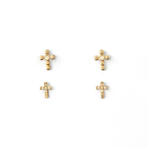 Dupla de Brincos de Cruz Banhado a Ouro 18k com Zircônias