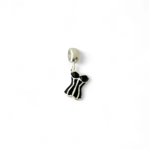 Pingente Berloque Corpete Preto Prata 925