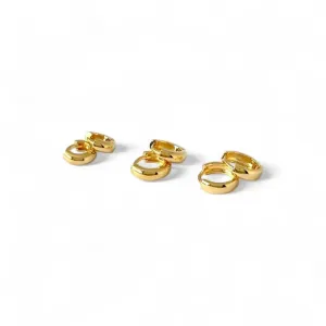 Trio de Brincos Argola Banhado a Ouro 18k Liso