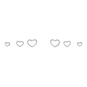 Trio de Brincos Coração Prata 925 Vazado Pontilhado