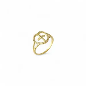 Anel Cruz com Coração Banhado a Ouro 18k com Zircônias Tam22