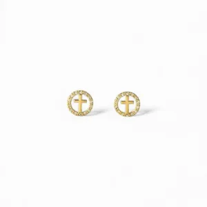 Brinco Circular Cruz Banhado a Ouro 18k Vazado com Zircônias