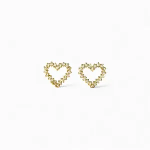 Brinco Coração Banhado a Ouro 18k com Zircônias Vazado - 1,2cm