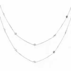 Colar Duplo Prata 925 com Pontos de Luz em Zircônia