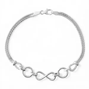 Pulseira Dupla Cordão Elo Pipoca Infinito Prata 925