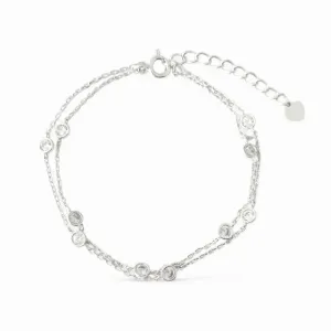 Pulseira Dupla Prata 925 com Pontos de Luz em Zircônia