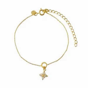 Pulseira Flor Banhada a Ouro 18k com 4 pontas de Zircônias