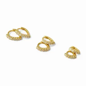 Trio de Brincos Argola Banhado a Ouro 18k com Zircônias