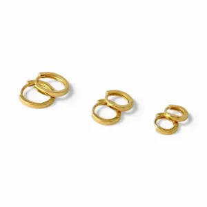 Trio de Brincos Argola Lisa Banhado a Ouro 18k