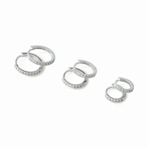 Trio de Brincos Argola Prata 925 com 1 Linha de Zircônias