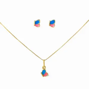Conjunto Infantil Borboleta Rosa e Azul Banhado a Ouro 18k
