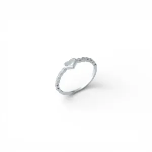 Anel Coração Prata 925 Vazado e Aro com Zircônias