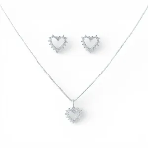 Conjunto Coração Prata 925  Vazado com Zircônias
