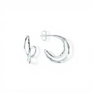 Brinco Argola Dupla Aberta Assimétrica Folheado a Prata