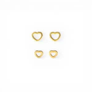 Brinco Dupla Coração Vazado Banhado a Ouro 18k