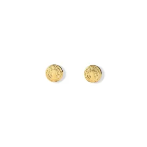 Brinco Medalha de São Bento Banhado a Ouro 18k Liso