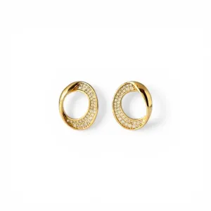 Brinco Orgânico Oval Banhado a Ouro 18k com Zircônias