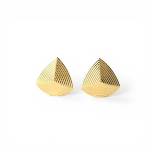 Brinco Triangular com Linhas Banhado a Ouro 18k